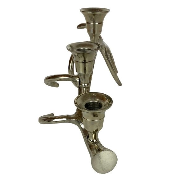Antler Candleholder Silver Chrome Metal 3-Taper Farmhouse Glam Centerpiece - Picture 2 of 5